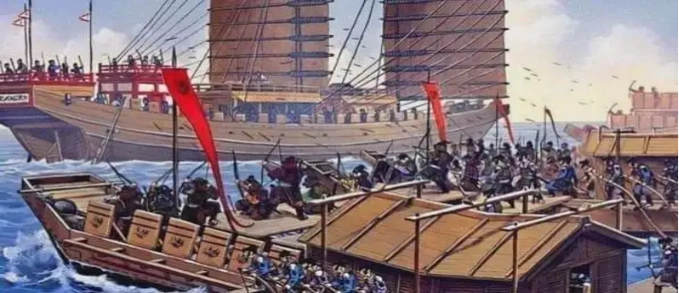 清朝水师提督施琅于澎湖海战中大破郑军舰队.jpeg